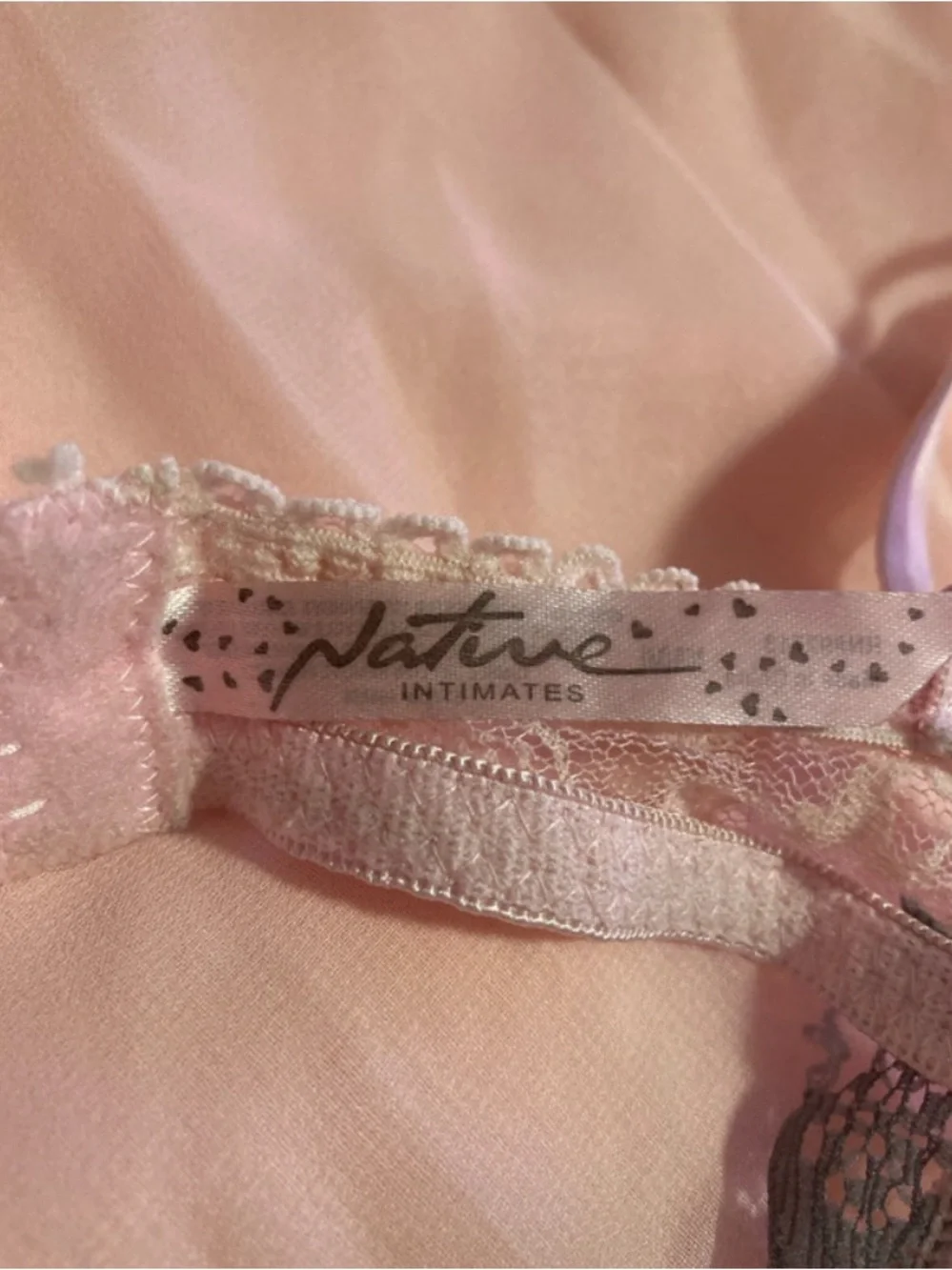 Native Intimates Pink Lace Chemise with Gray Trim